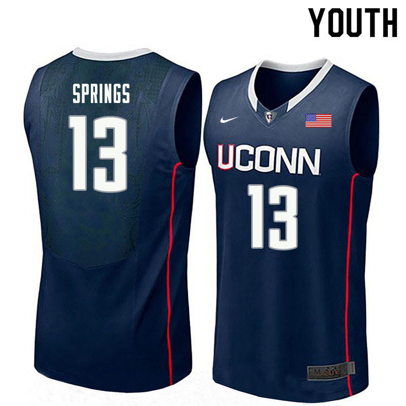 Youth #13 Richard Springs Uconn Huskies College Basketball Jerseys Sale-Navy